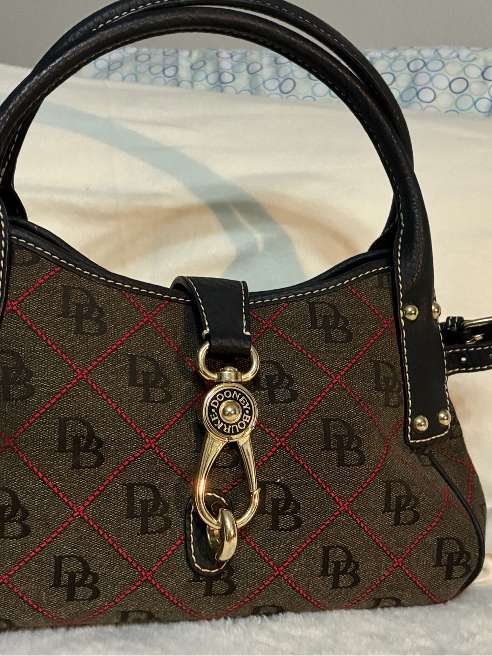 Dooney & Bourke Brown Monogram Leather and Canvas Satchel